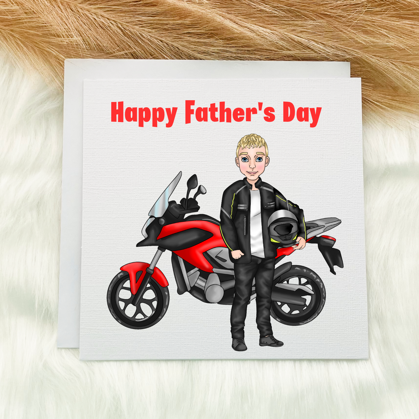 Father's Day Card - Red Bike Motorcycle Man