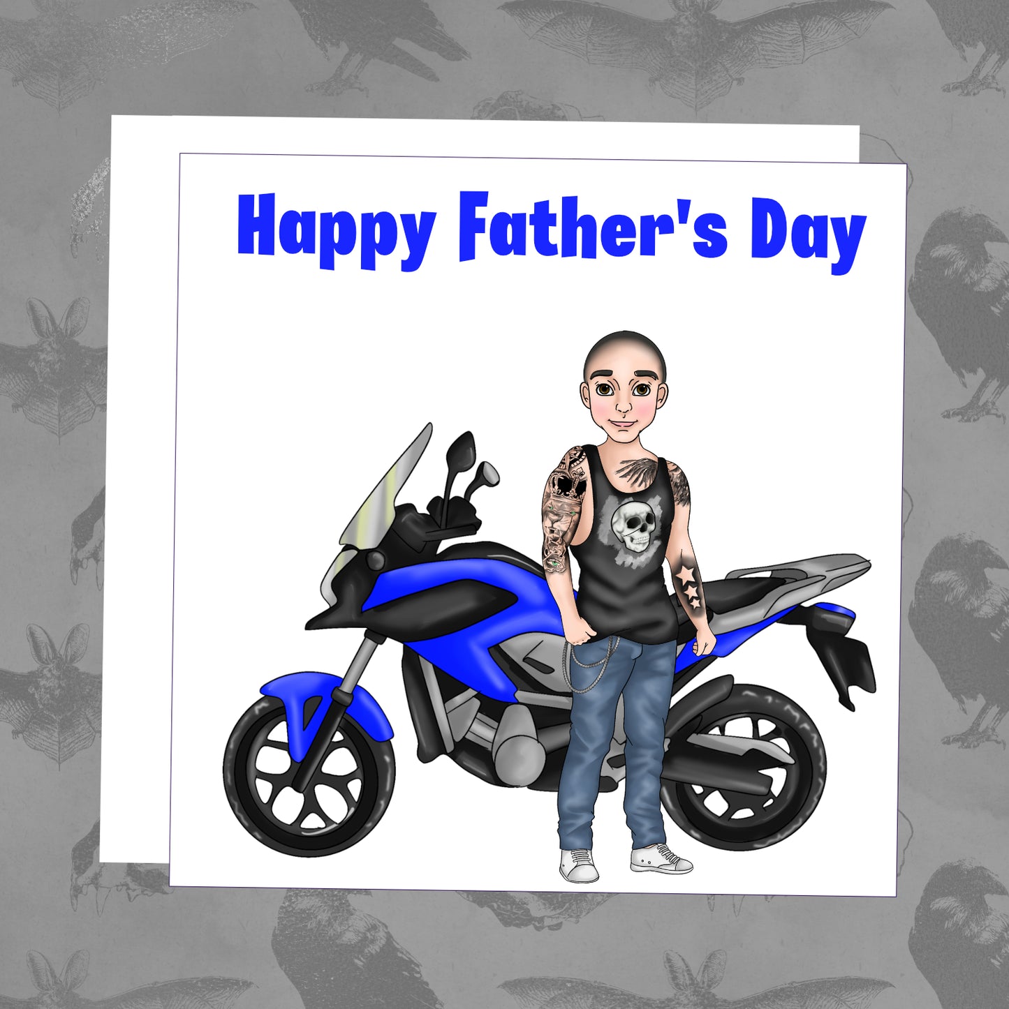 Happy Father's Day - Blue Bike Tattoo Man