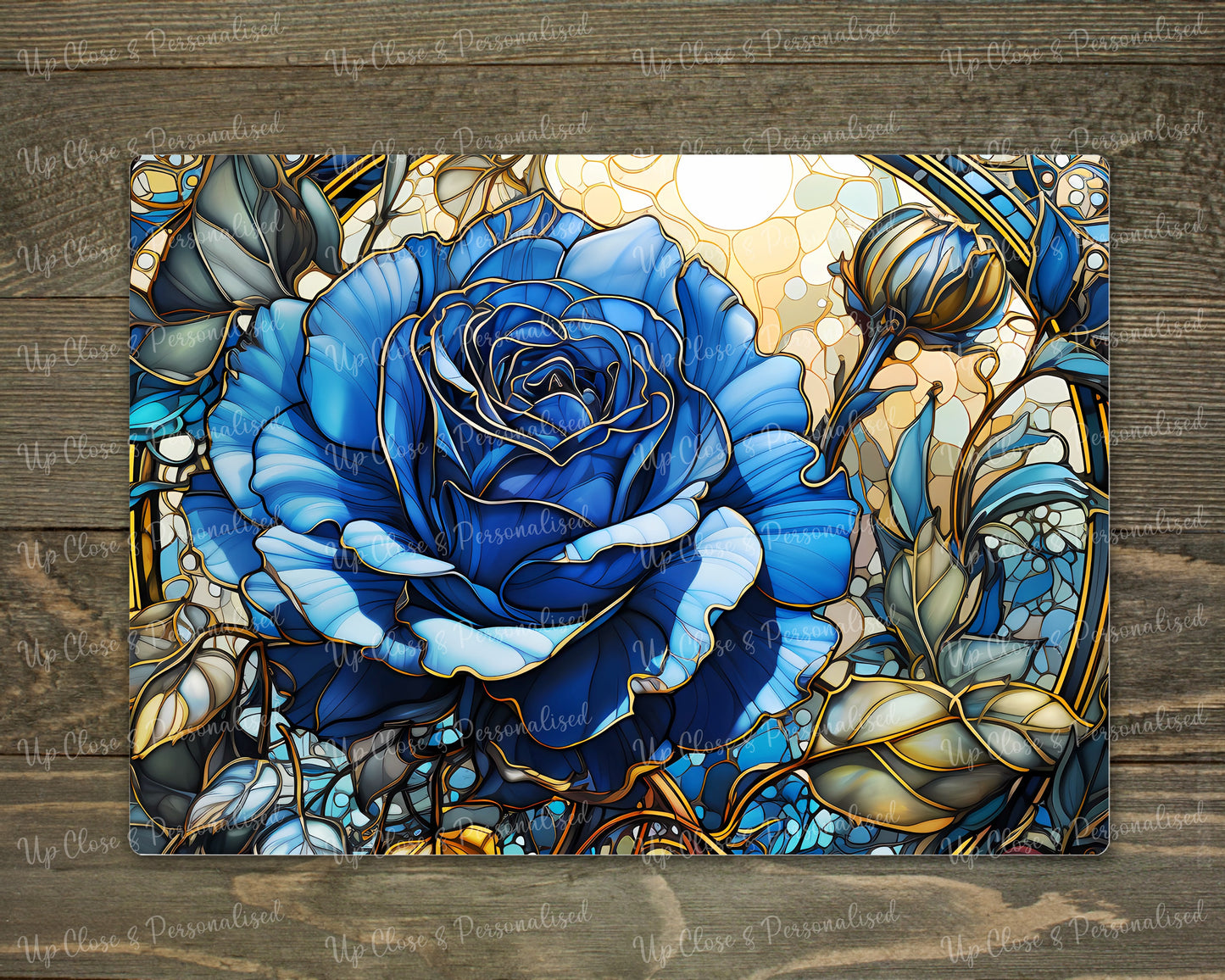 Glass Chopping Board - Stained Glass Blue Rose (20 cm x 28cm)