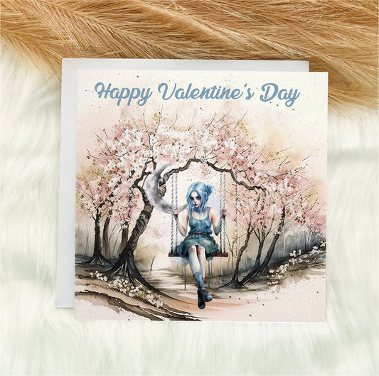 Valentines Card- Gothic Girl Swinging