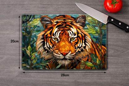 Tiger Glass Chopping Board & Heat Protection Mat – 28 × 20 cm