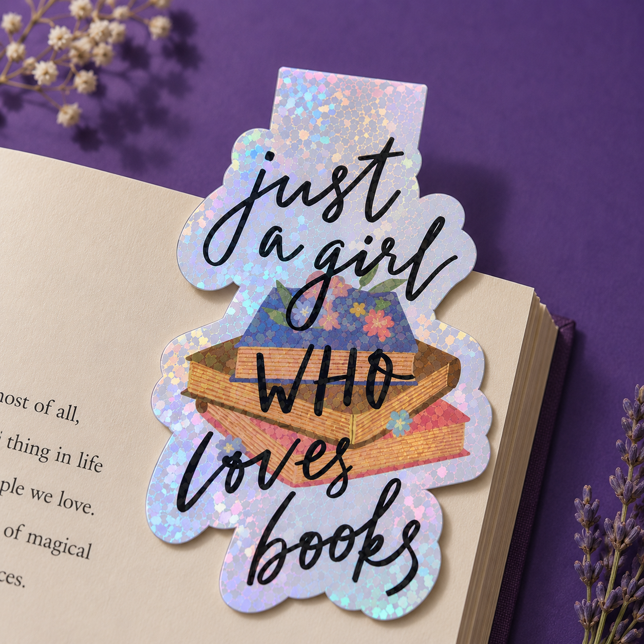 Just A Girl Who Love Books Holographic Magnetic Bookmark