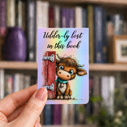 Peeking Highland Cow Magnetic Bookmark | Cute Holographic Bookmark