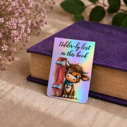Peeking Highland Cow Magnetic Bookmark | Cute Holographic Bookmark
