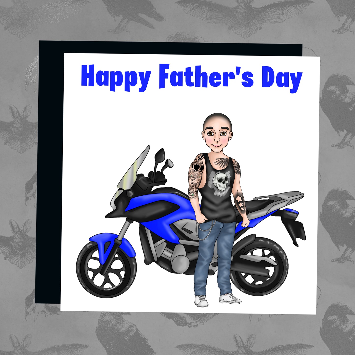 Happy Father's Day - Blue Bike Tattoo Man