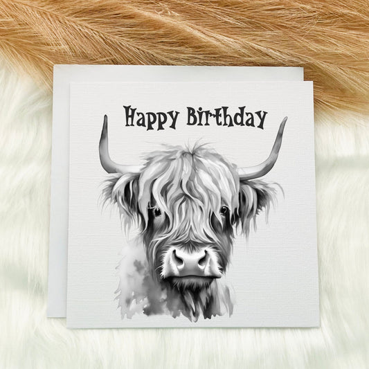 Birthday Card - Sketched Highland Cow