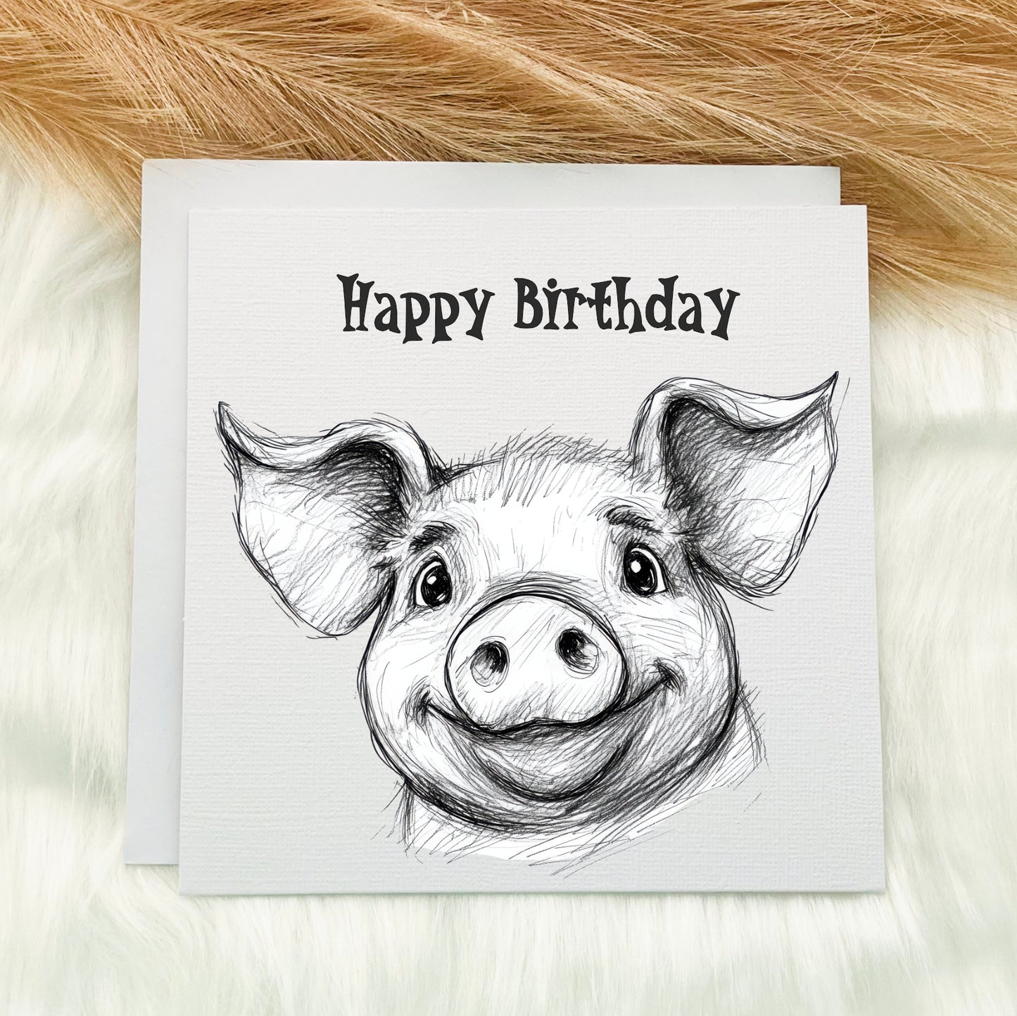 Birthday Card - Sketched Pig