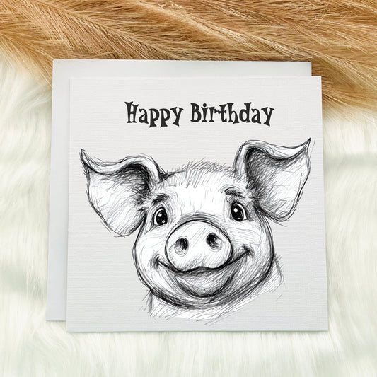 Birthday Card - Sketched Pig