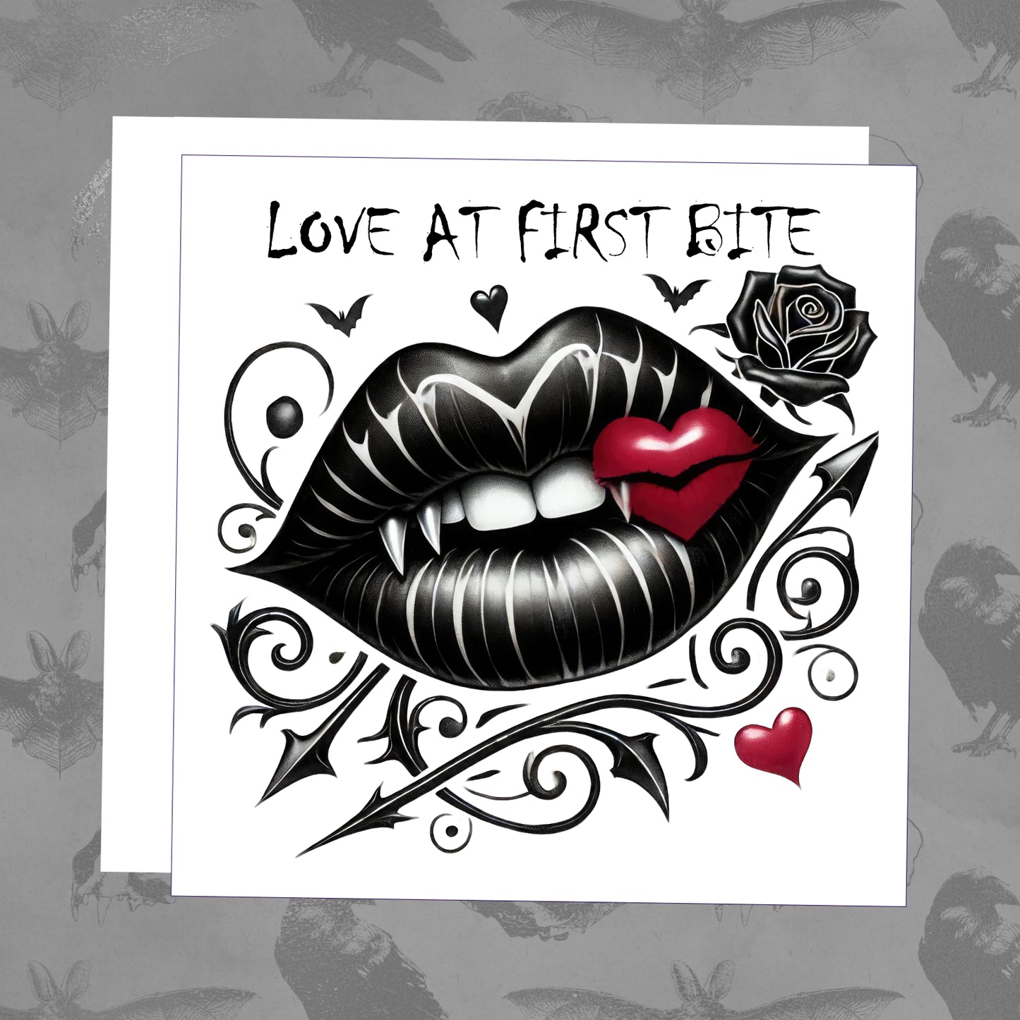 Valentines Card - Love at first bite - black vampire lips