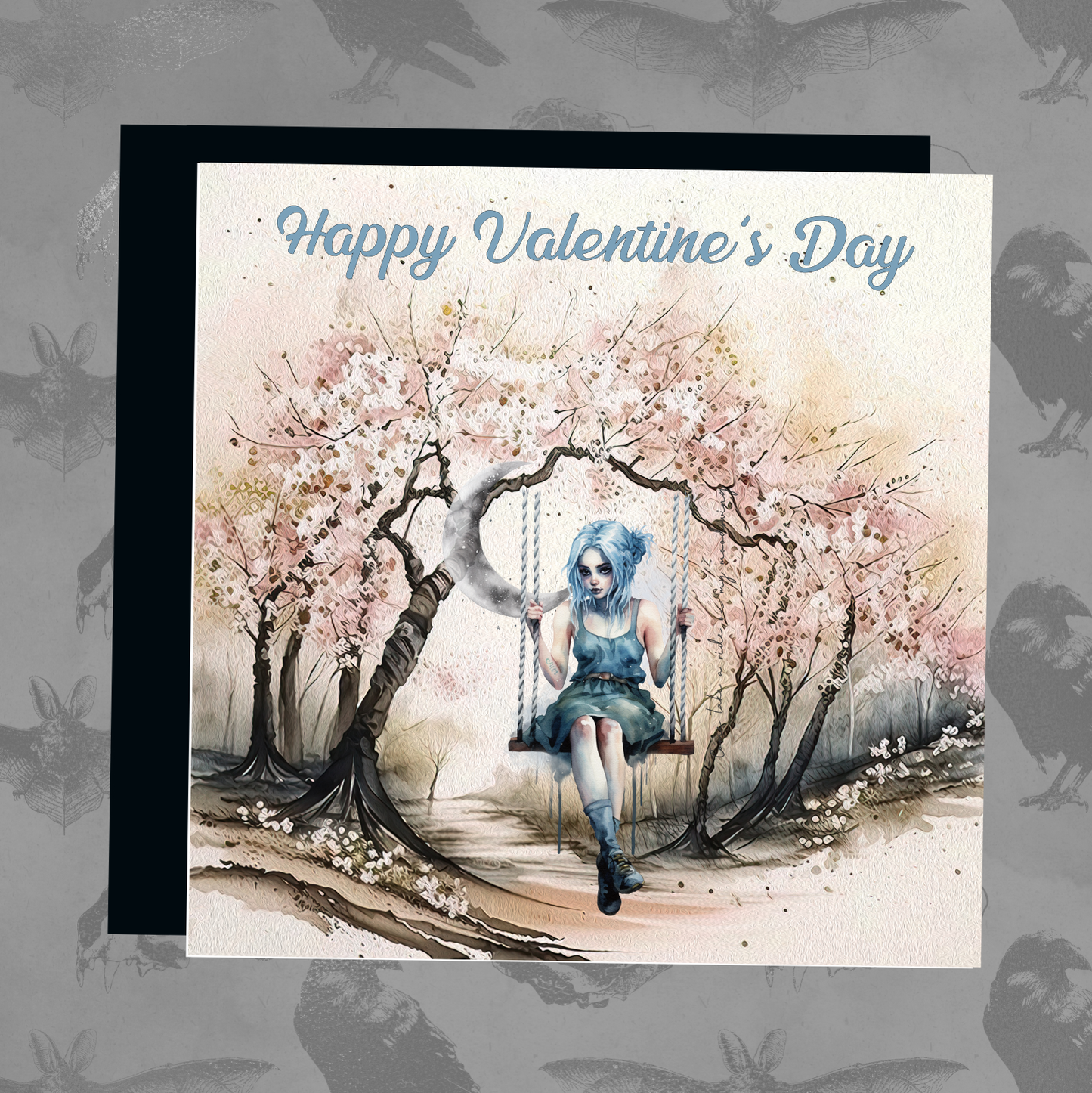 Valentines Card- Blue swing Gothic Girl
