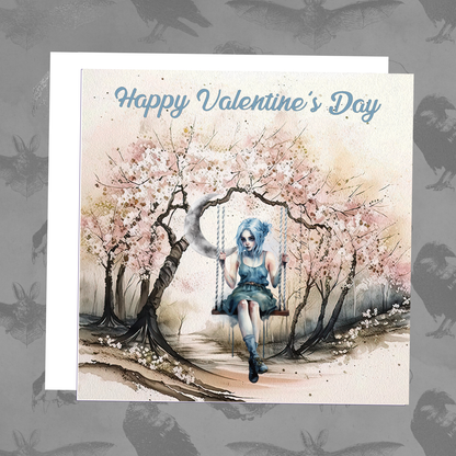 Valentines Card- Blue swing Gothic Girl