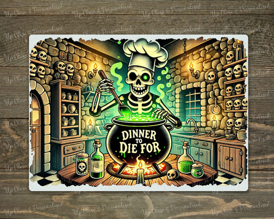Glass Chopping Board - Skeleton with Cauldron (20 cm x 28cm)
