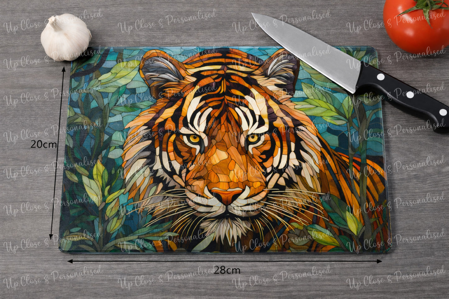 Tiger Glass Chopping Board & Heat Protection Mat – 28 × 20 cm