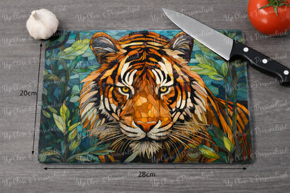 Tiger Glass Chopping Board & Heat Protection Mat – 28 × 20 cm