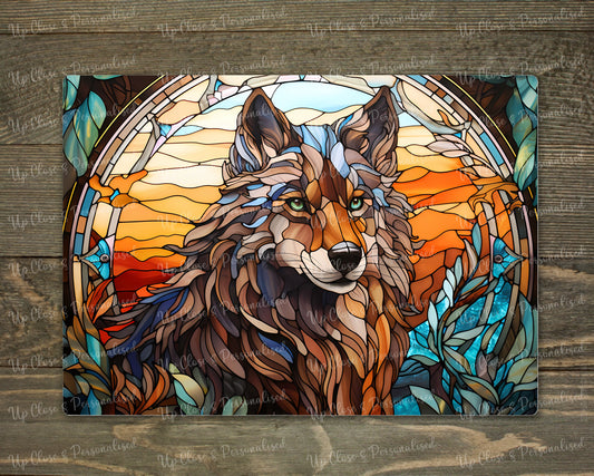 Glass Chopping Board - Stained Glass Wolf (20 cm x 28cm)