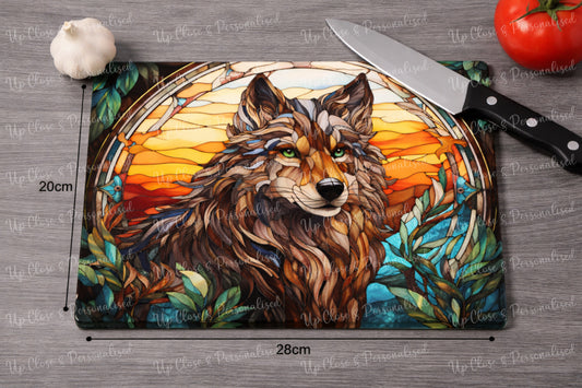 Glass Chopping Board/Heat Protector - Stained Glass Wolf (20 cm x 28cm)