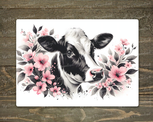 Glass Chopping Board - Black & White Cow (20 cm x 28cm)