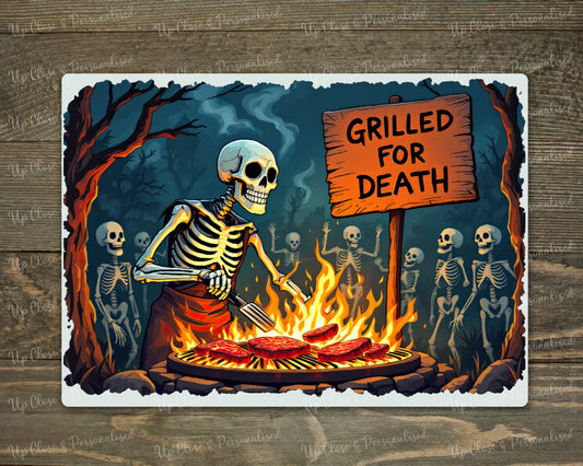 Glass Chopping Board - Skeleton - Grilled for Death (20 cm x 28cm)