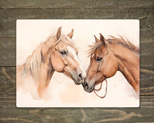 Glass Chopping Board - Horses in Watercolour (20 cm x 28cm)
