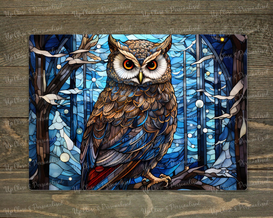 Glass Chopping Board - Stained Glass Owl (20 cm x 28cm)