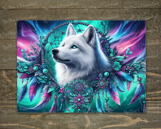 Glass Chopping Board - Wolf Dreamcatcher (20 cm x 28cm)