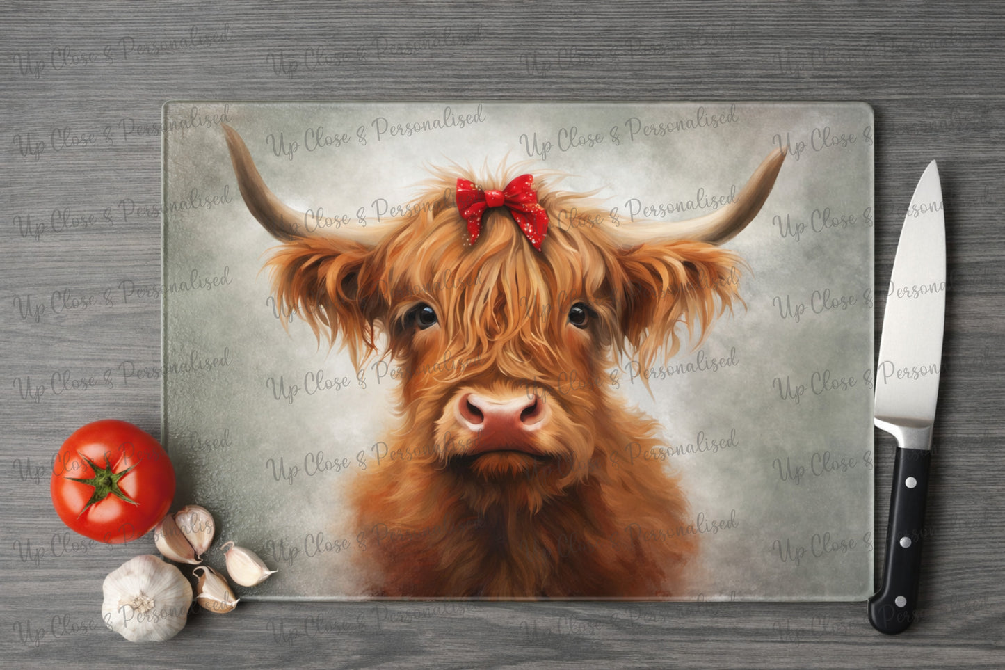 Highland Cow Glass Chopping Board & Heat Mat – Rustic Kitchen & Hair Styling Accessory (20cm x 20cm | 20cm x 28cm | 28cm x 30cm)