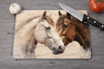 Glass Chopping Board - Horses (20 cm x 28cm)