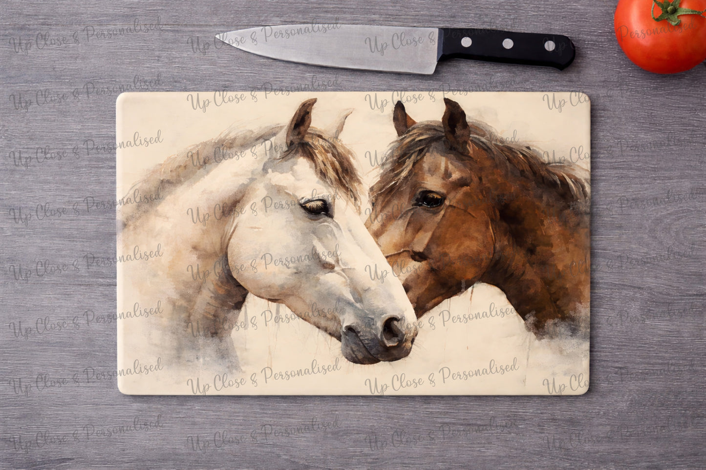 Glass Chopping Board - Horses (20 cm x 28cm)