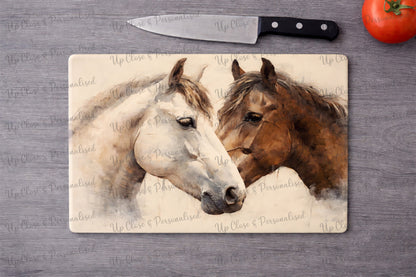 Glass Chopping Board - Horses (20 cm x 28cm)