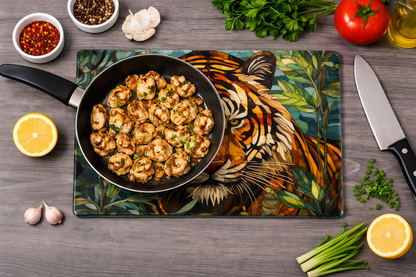 Tiger Glass Chopping Board & Heat Protection Mat – 28 × 20 cm