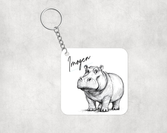 Personalised MDF Keyrings - Sketched Hippo