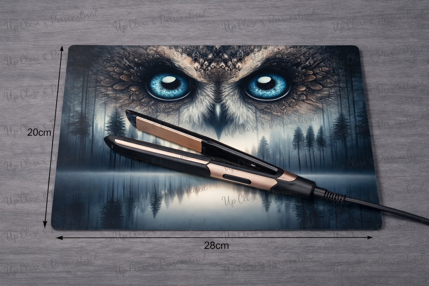 Owl Glass Chopping Board & Heat Resistant Styling Mat – 28×20cm Decorative Kitchen & Hair Styling Surface