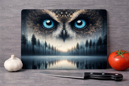 Owl Glass Chopping Board & Heat Resistant Styling Mat – 28×20cm Decorative Kitchen & Hair Styling Surface