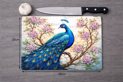 Peacock Glass Heat Protector – Custom Floral Kitchen Surface Saver (20 cm x 28cm)