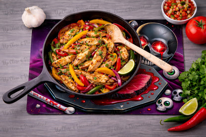 Horror Skull Glass Chopping Board & Heat Resistant Mat – Gothic Kitchen Board & Hair Styling Protector