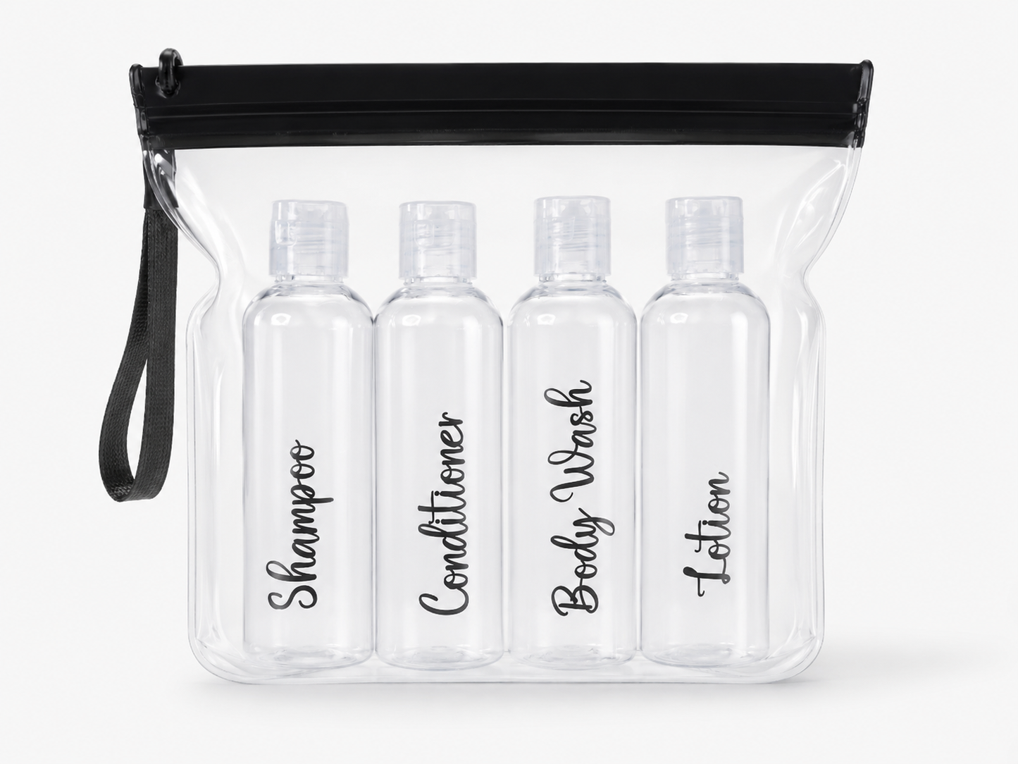 4 x 100ml Refillable Travel Toiletry Bottles with TSA-Approved Clear Bag