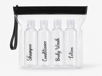 4 x 100ml Refillable Travel Toiletry Bottles with TSA-Approved Clear Bag